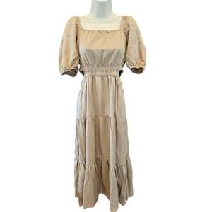 The Drop neutral Anaya Cut-Out Tiered Maxi Dress w/ pockets tencel peasant S